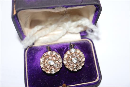 A pair of early 20th century old rose cut diamond and yellow metal target earrings, 20mm.